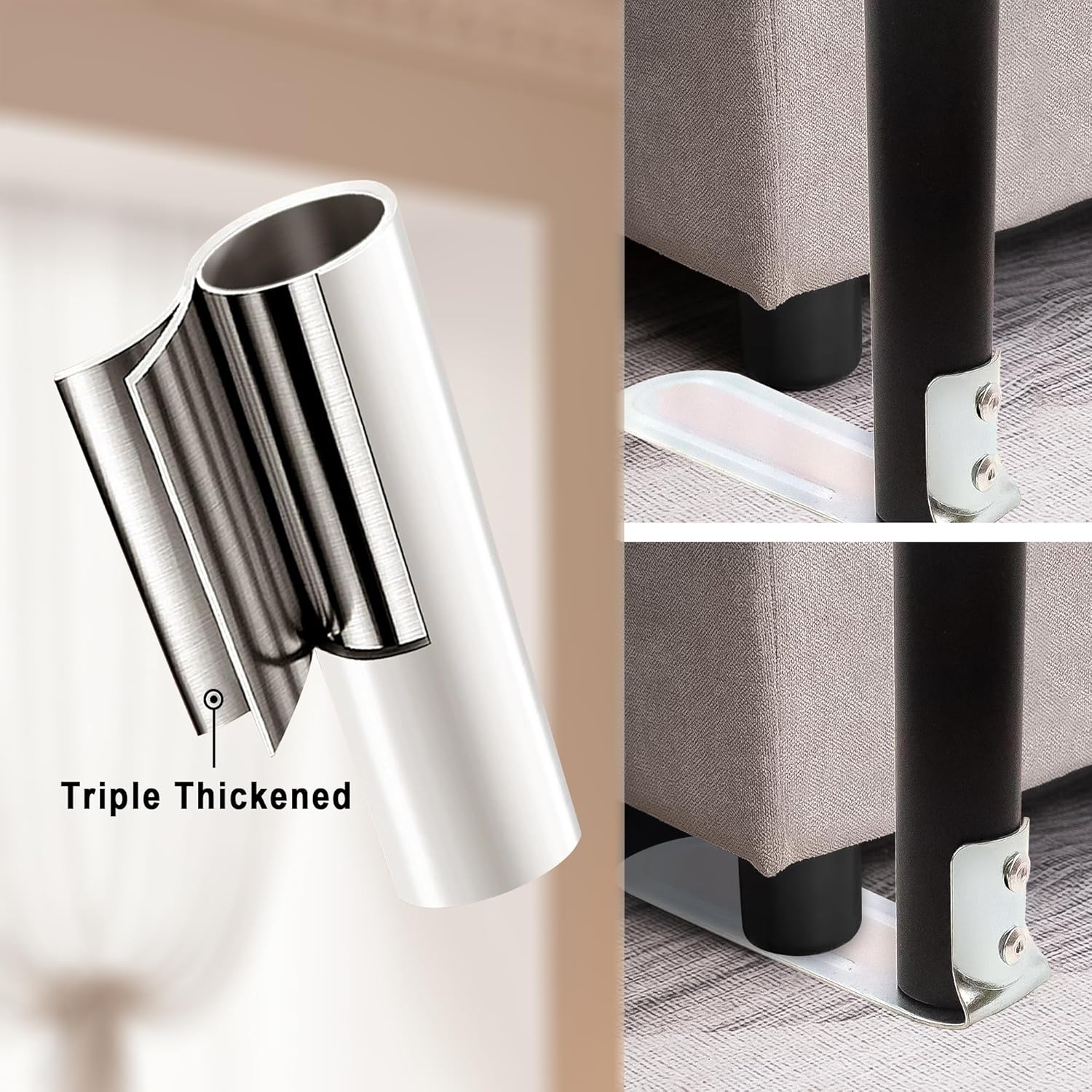 Stainless Steel Canopy Bed Frame Queen Size, Sturdy Post Poles Thicken Queen Size Canopy Frame for Metal Bed Wood Bed Bedroom Decor, Black